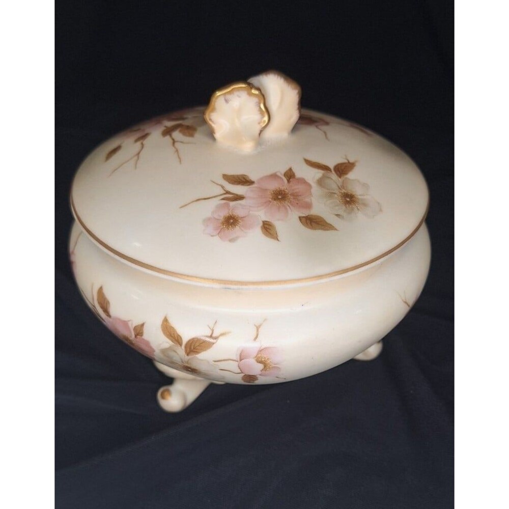 Vintage Hand Painted Nippon Porcelain Footed Trinket Box with Lid Vanity Jar